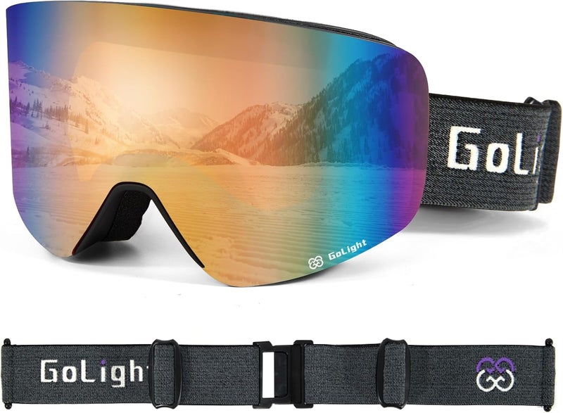 Golight XL Frameless Ski Goggles – OTG Snowboard Goggles with Anti-Fog Lens, UV400 REVO Mirror Protection for Men & Women - Image 1